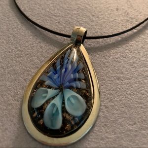 Blue diamond glass lampwork necklace